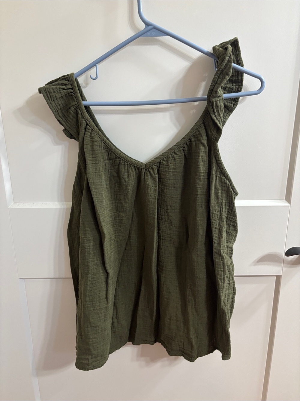Women's Olive Green Ruffle Strap Tank Top